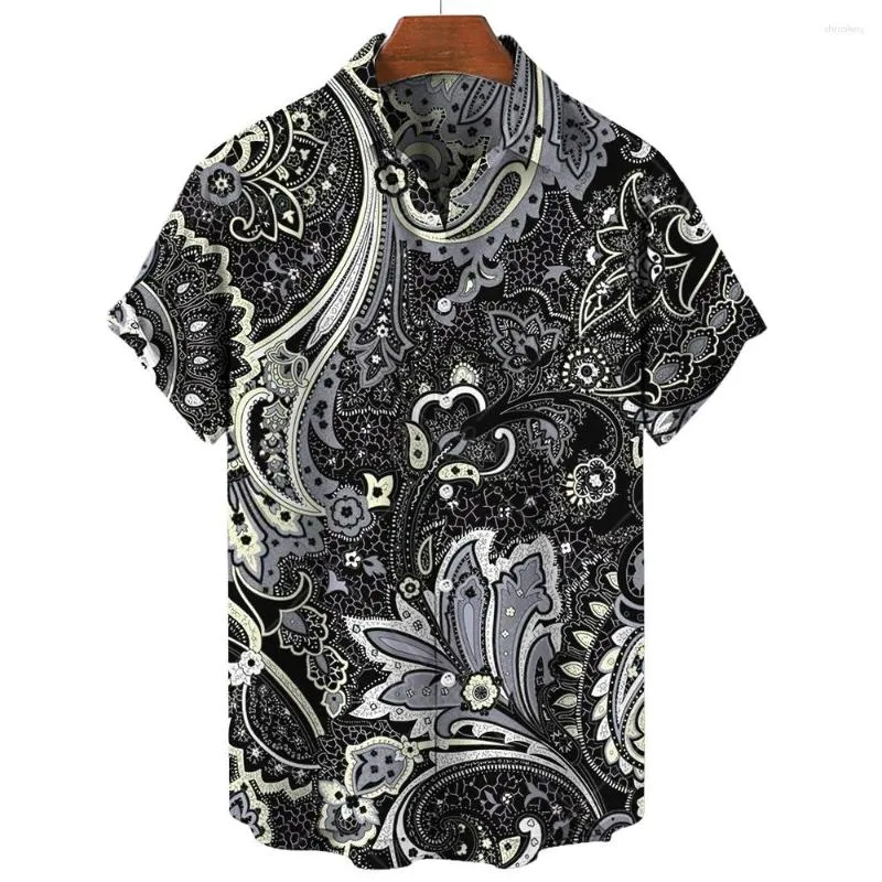 T-Shirt Men's Paisley Fashion Short Sleeve Black Casual Fashion