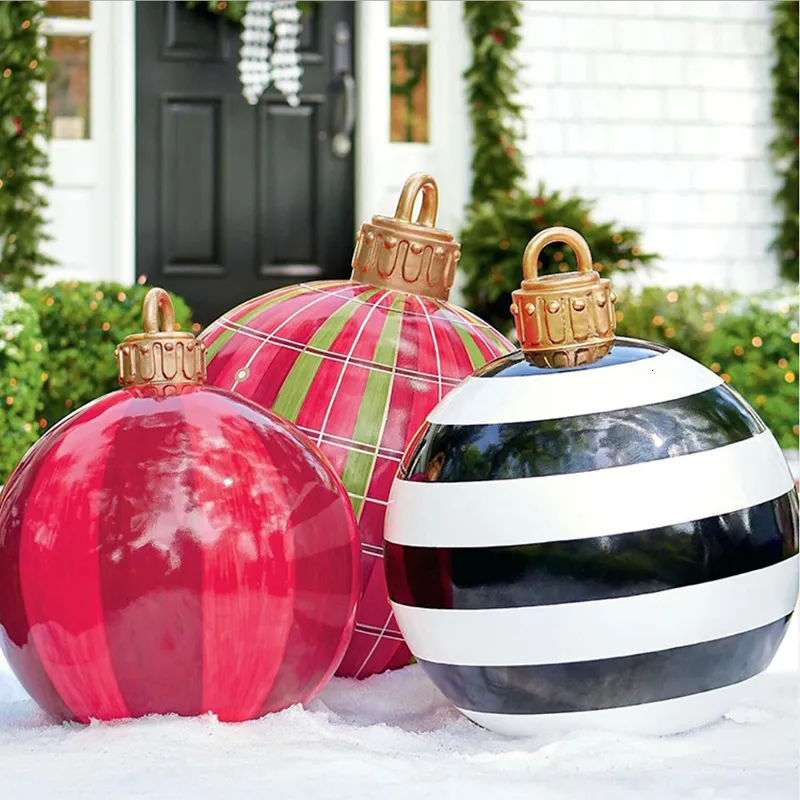 Autres fournitures de fête d'événement 60 cm de Noël en plein air gonflable décoré balle PVC géant grandes boules de Noël décorations d'arbre jouet balle sans lumière 230828