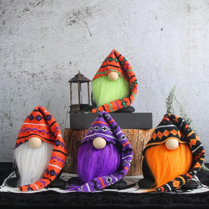 Halloween creative knitting long hat doll new green bearded old man plush doll desktop decorative ornaments