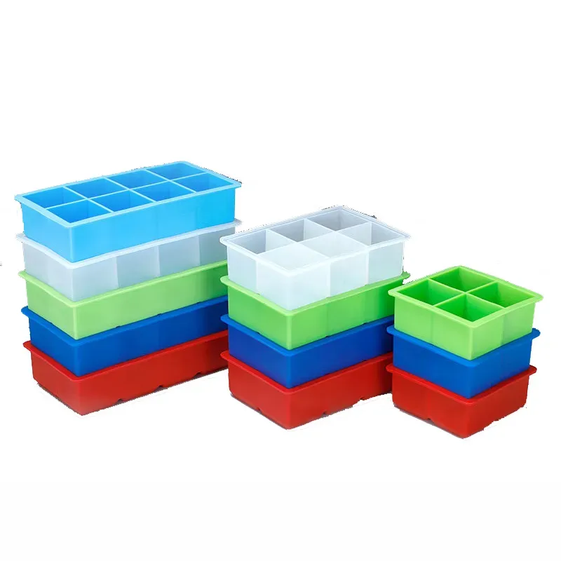 Bar Tools Silicone Ice Square Moulds Dust Proof Cover Ice Tray Large Capacity Square Ice Cube Mold Mix Colors