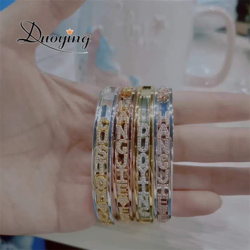 Bangle Duoying DIY Slider Charms Bangles Custom Name Armband Zirconia Letters Birth Zodiac Personaliserad 230828