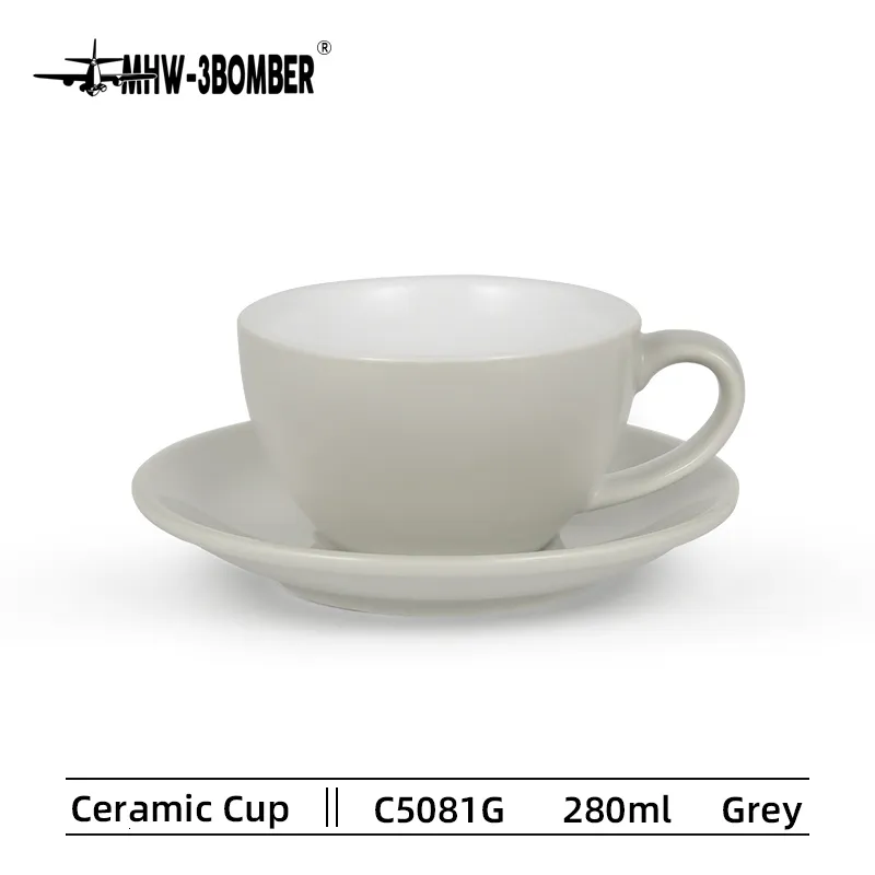 Mugs 280ml Latte Art Cup and Saucer Ceramic Coffee Tea Cups Set Chic Cafe Bar Home Accessories Distributor Barista Tools 230829