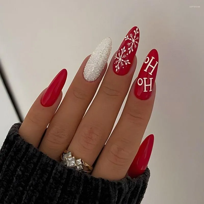 Fałszywe paznokcie do noszenia manicure Bożego Narodzenia francuska sztuczna moda pełna okładka okrągła głowa prasa na paznokcie kobiety