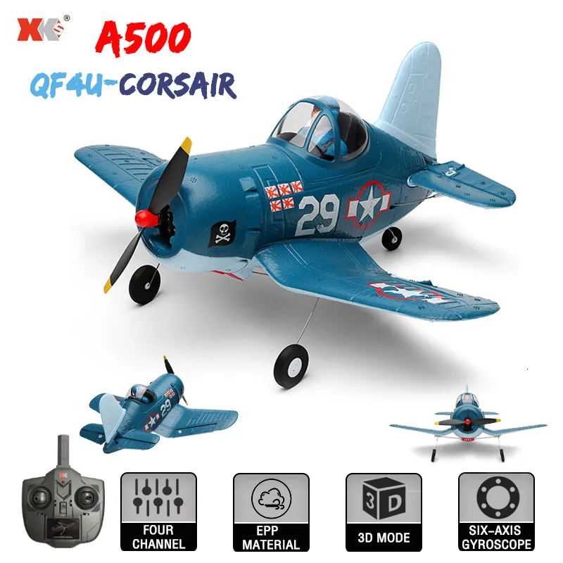 Modello di aereo Wltoys XKS A500 A250 RC aereo QF4U Fighter 4 canali telecomando 3D6G 6 assi giroscopio mini aereo giocattolo elettrico aereo regalo per ragazzo 230828