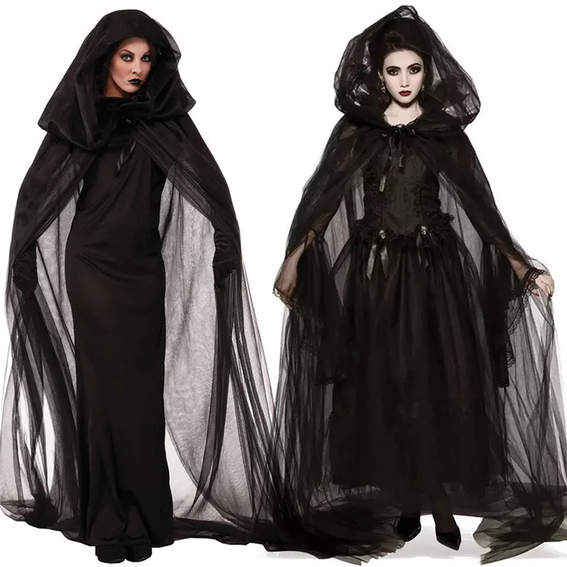 Vestidos Sexy Urbanos Horror Cosplay Bruxa Mulheres Assustador Zombie Halloween Carnaval Traje Assustador Fantasma Medieval Com Capuz Capa Dia dos Mortos l230829