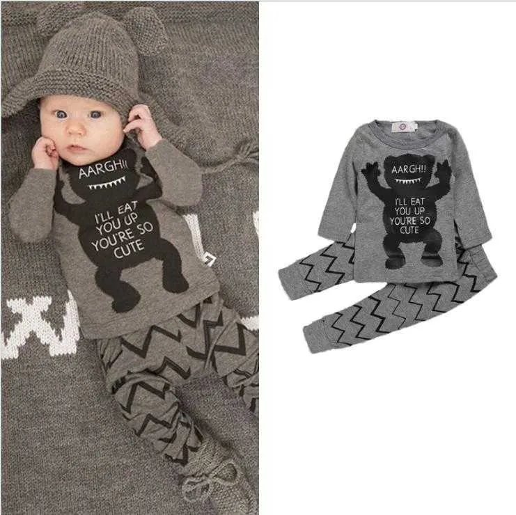 TODDLER NY STIL NEWBORN Baby Boy Clothes Long Sleeve Top Pants Spädbarn 2 PC Baby Girl Clothing Set