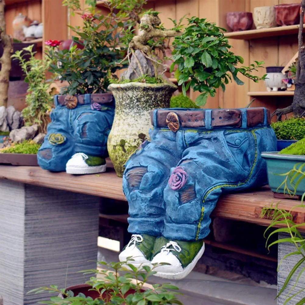 Planters Pots Creative Blue Jeans Planter Handmade Resin Clothes Pants Flowerpot Pot Planting Succulents Flower Garden Decor 230829