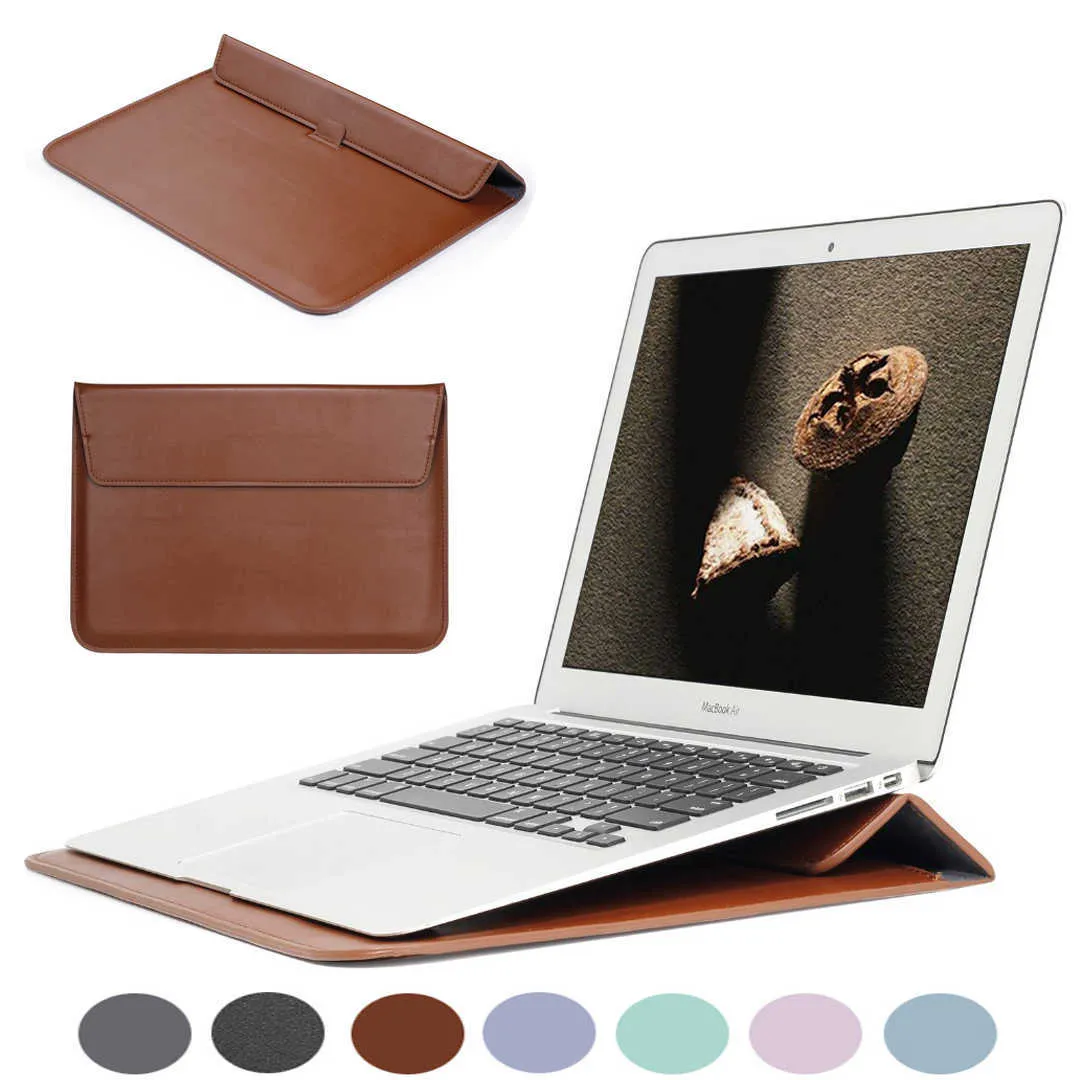 13-14 Inch Laptop Stand Case PU Leather Sleeve, Portable Laptop