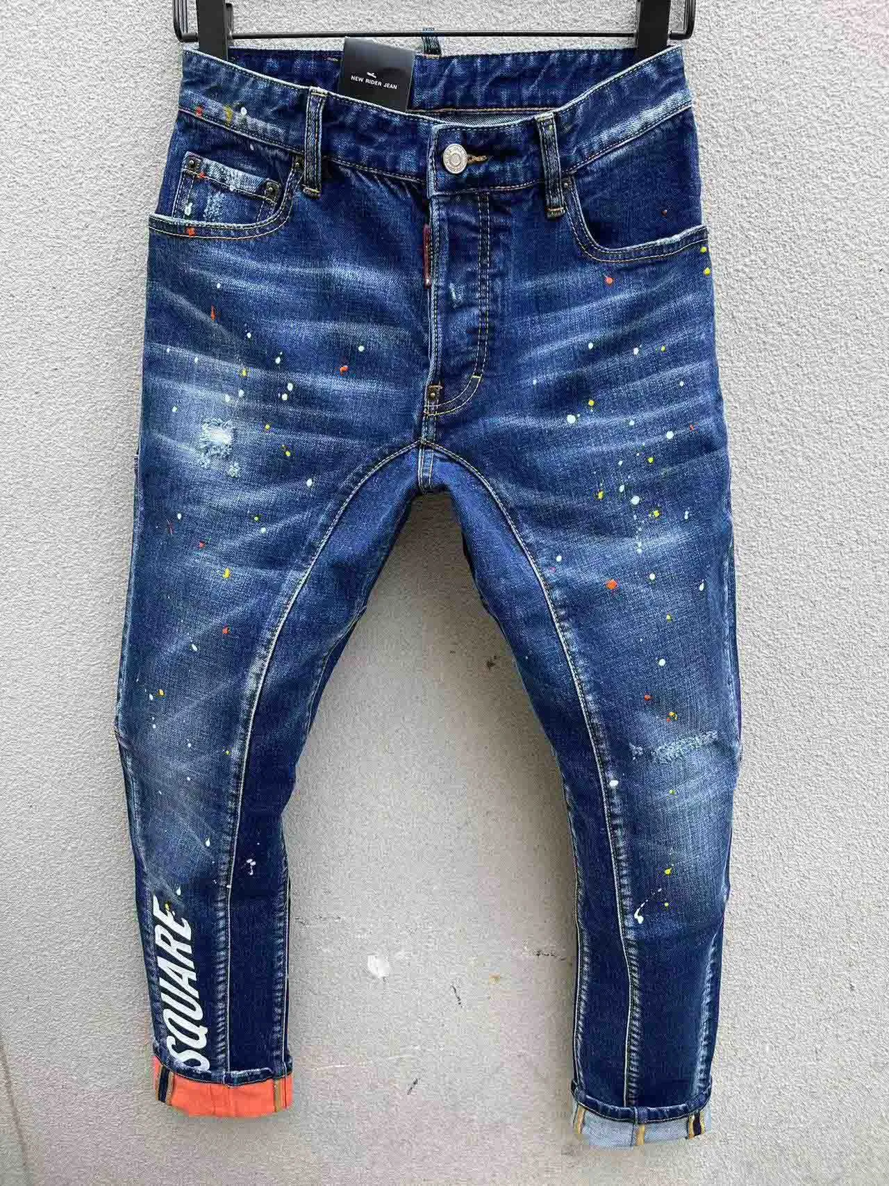 Jeans firmati da uomo Elastici alti Pantaloni da motociclista da motociclista slim fit strappati effetto consumato per pantaloni blu alla moda da uomo