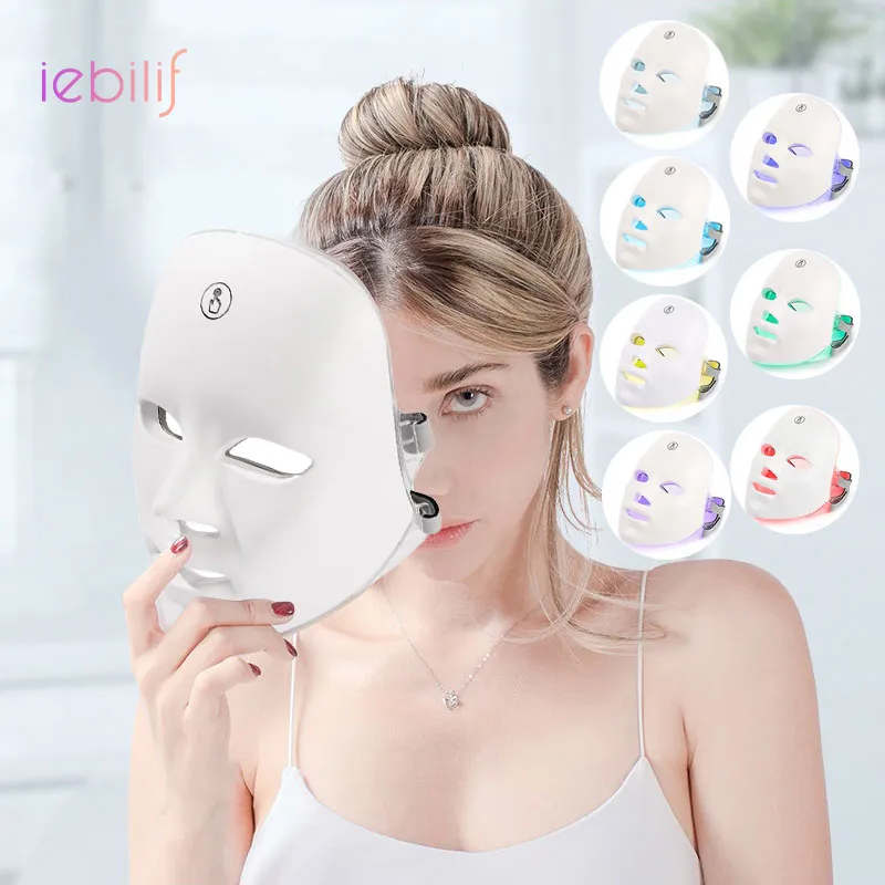 Ansikte massager iebilif ultralätt 7Colors LED Mask Pon Therapy Skin Rejuvenation rynka borttagning Skönhet Vitning USB-laddningsmask 230828