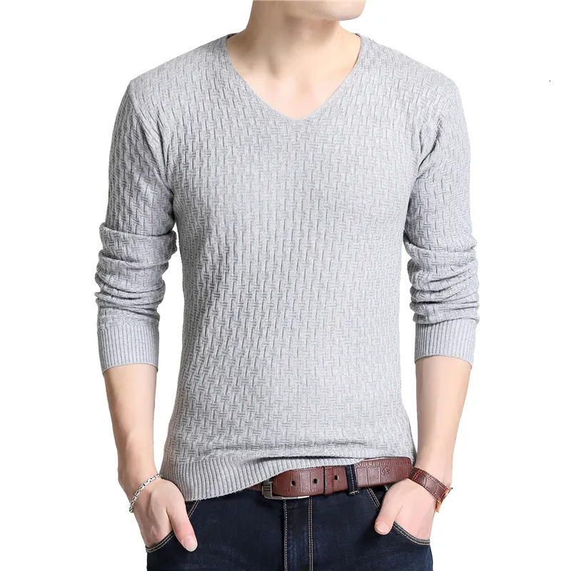 Mens Sweaters TFETTERS Simple Autumn Long Sleeve Tshirt for Young Men Vcollar Pure Slim Thin Knitted Pullovers 230828