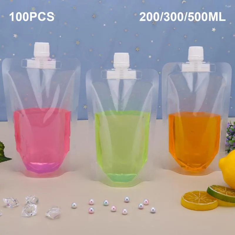 Storage Bags L 100 Pcs Drink Pouches Transparent Stand Up Bag Juice Sealed Milk Spouted Pouch Packaging Clear