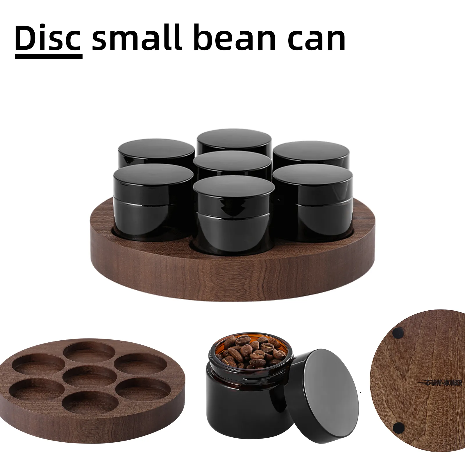 Mugs MHW3BOMBER Glass Coffee Bean Storage Canister Set with Airtight Lid Vintage Solid Wood Base Stand Delicate Kitchen Accessories 230829