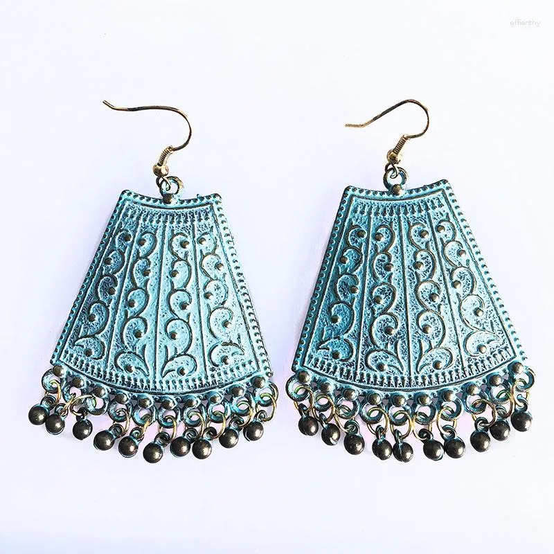 Brincos pendurados losodo geométrico clássico grande para mulheres joias exclusivas esculpidas à mão vintage boho bronze verde estilo hippie