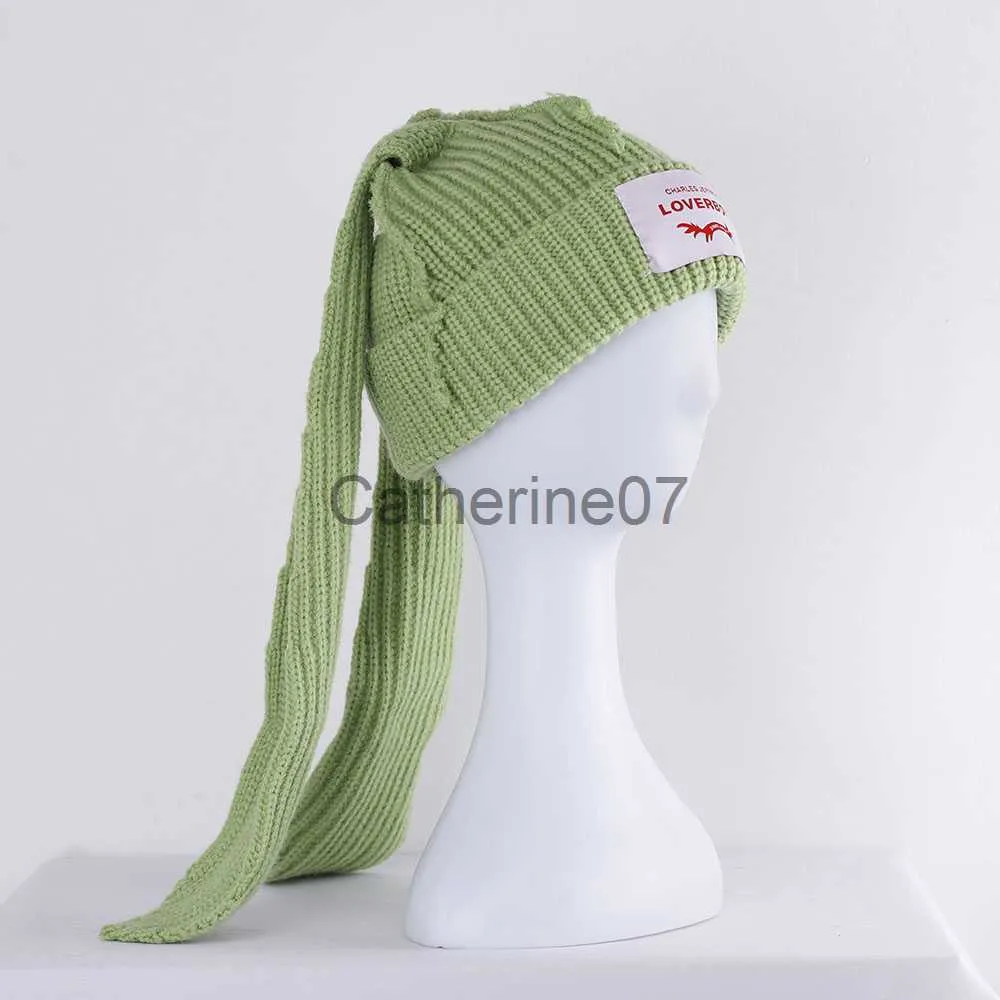 Chapeaux à bords avares 2022 Skullies d'hiver Femmes mignonnes Longues oreilles Chapeau de renard Crochet Chapeau tricoté Costume Bonnet Chapeaux Femmes Cadeau de Noël Casquette Hip-hop J230829