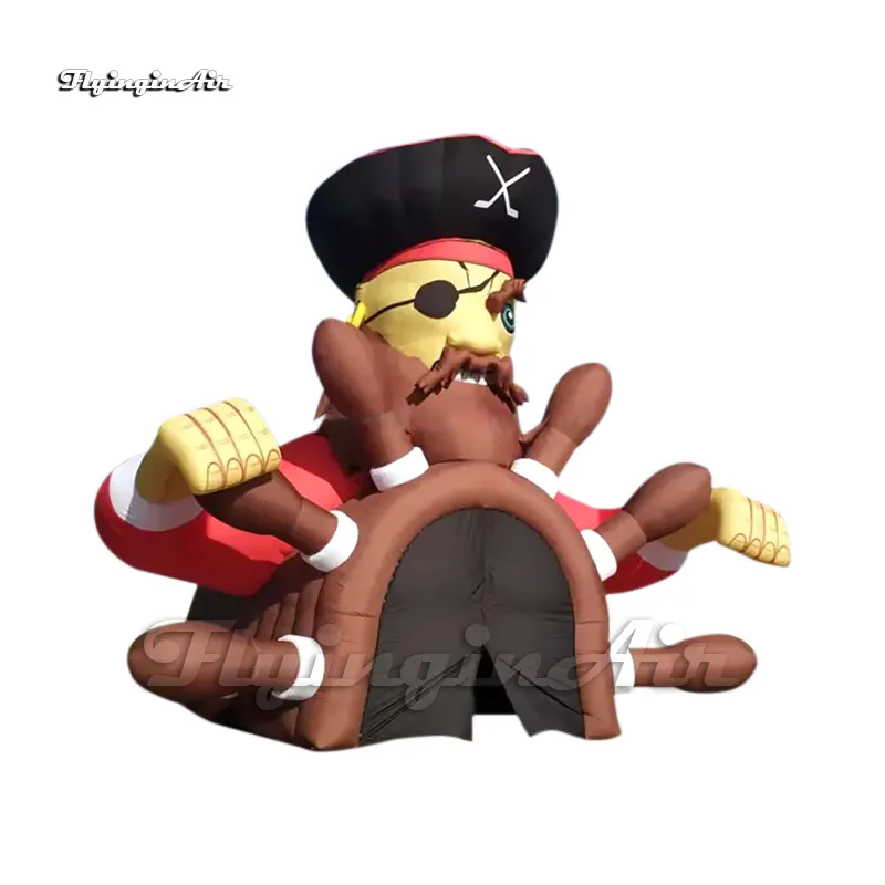 Stor uppblåsbar sporttunnel Cartoon Figure Mascot 5M Luft Blow Up Pirate Captain med en stor roderpassage för evenemang