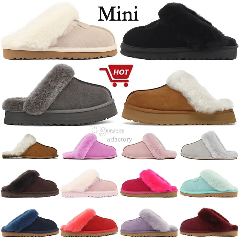 2023 designer Disquette Slippers Chestnut Fur Slides Sheepskin Shearling Mules Coquette Women Men Ultra Mini Platform Scuffette Shoes Suede Comfort Fall Winter