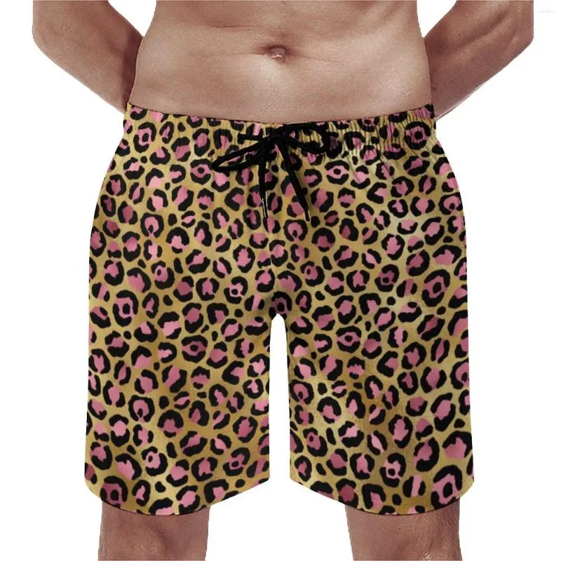 Men's Shorts Board Gold Pink Leopard Retro Swimming Trunks Animal Print Men Comfortable Running High Quality Oversize Beach