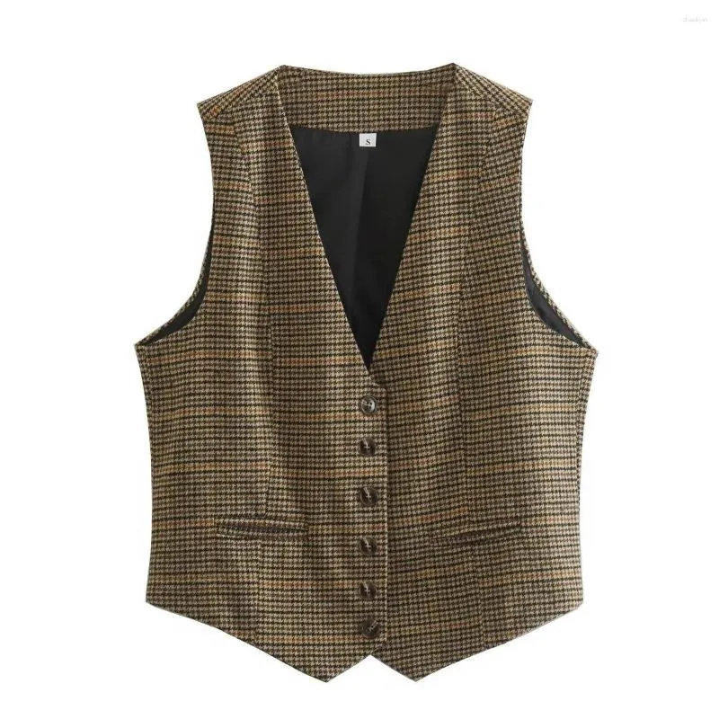 Women's Vests Women Vintage Plaid Waistcoat Sleeveless Jacket Chic Lady Vest Woman 2023 Outwear