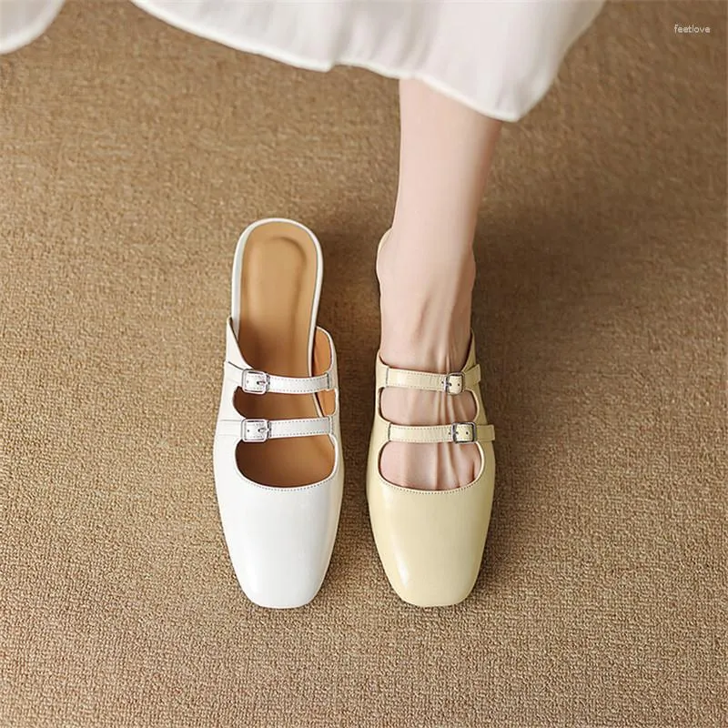 Slippers 2023 Summer Women Shoes Mules For Simple Chunky Heel Cover Toe Ladies Zapatos De Mujer