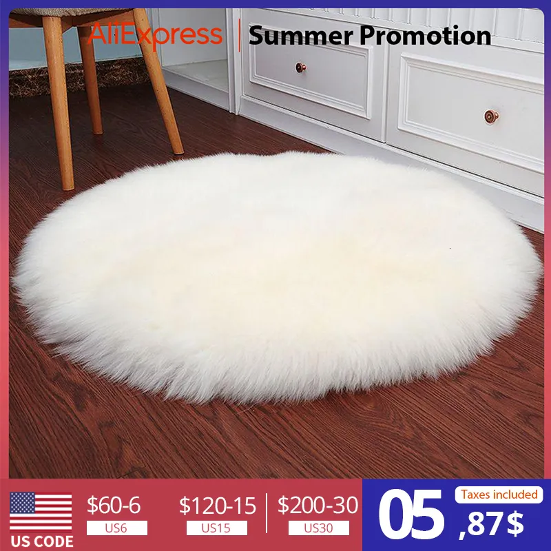 Carpets Plush Round Carpet Sheepskin Pink living Room Home Decor Bedroom Floor Cushion Mats For bedroom white area shaggy Fur Rugs 230828