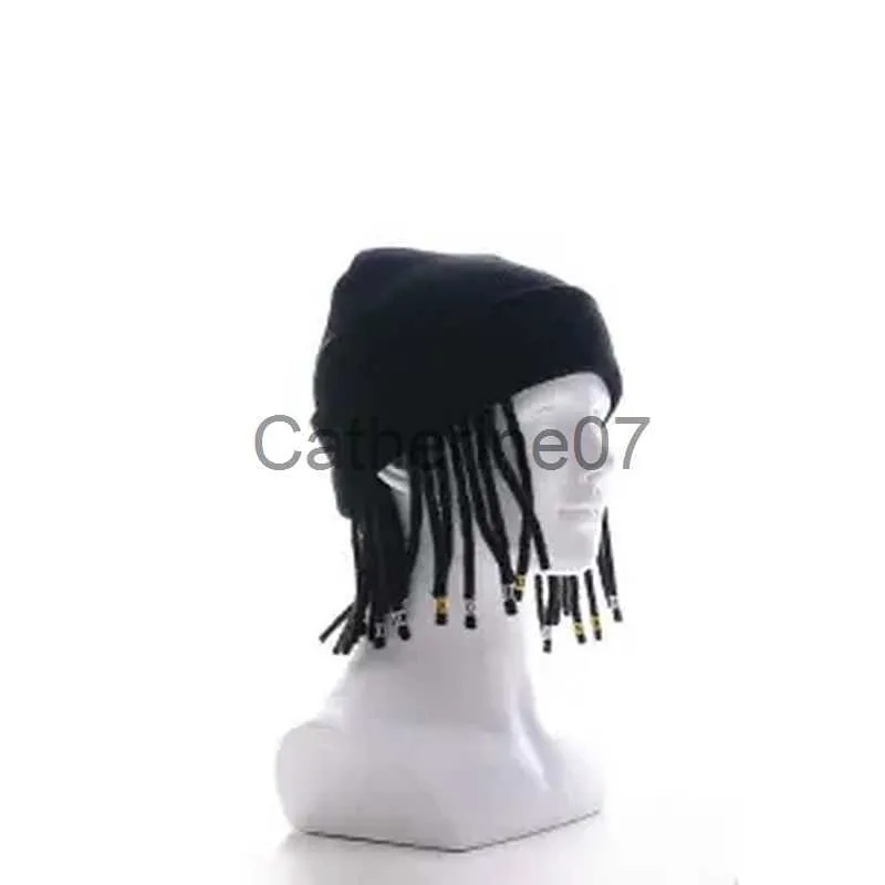 Skąpy brzeg kapelusze rap reggae zimna maska ​​mężczyźni hip hop dzianin kapelusz strach locks kapelusz zamki locks pullover kapelusz moda punkowe czapki dla mężczyzn J230829