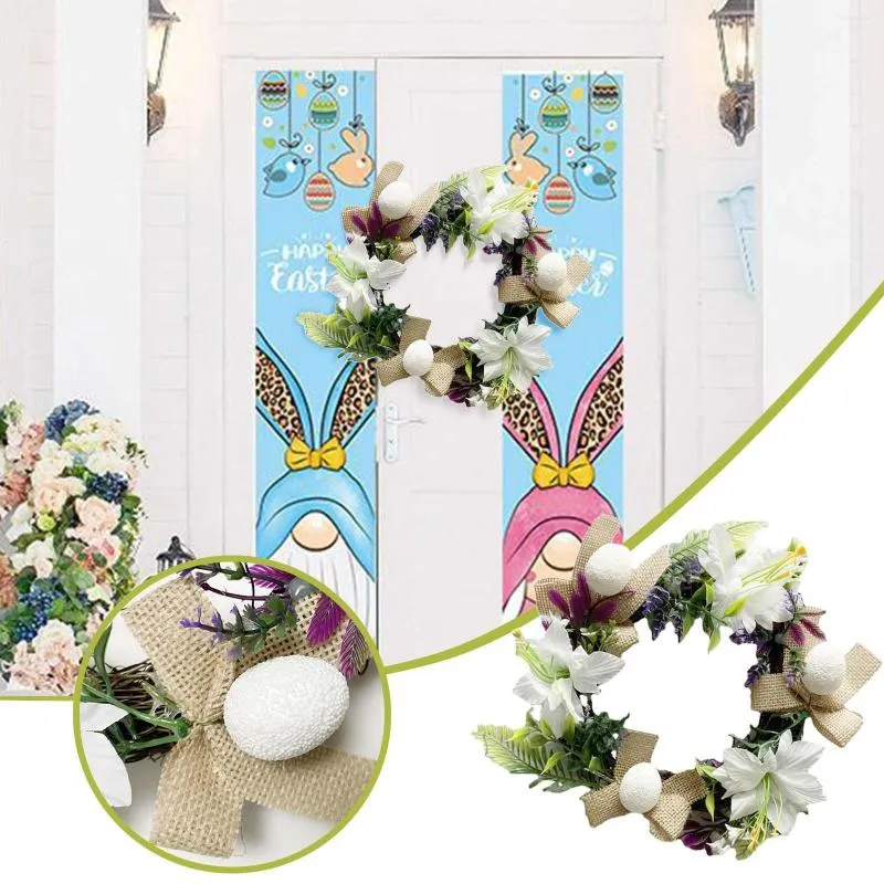 Decoratieve Bloemen Paaskrans Lente Imitatie Witte Eieren Decoreren Boerderij Decor Muur Huis Cadeau DIY Over De Deur Haken Voor