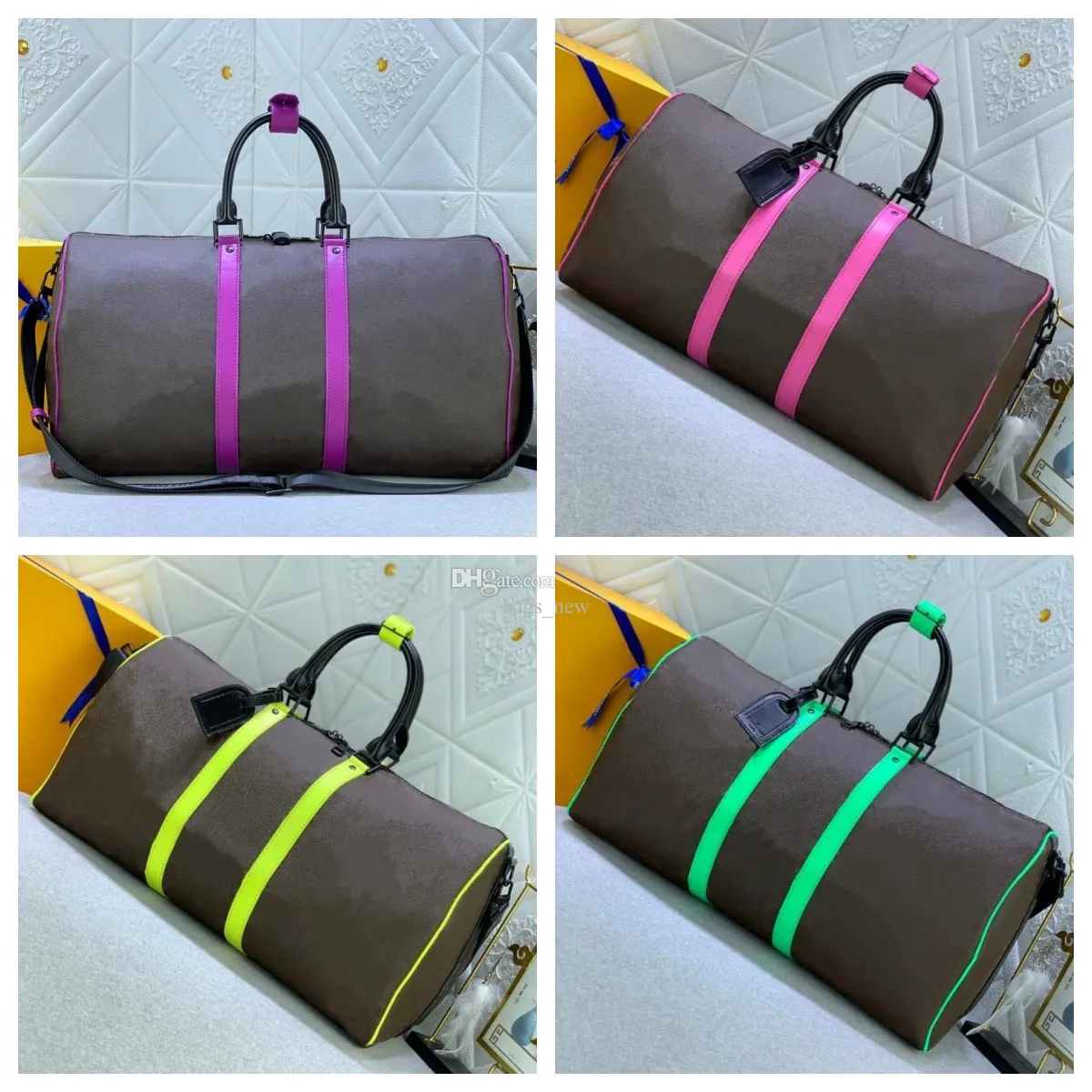 Designer Duffle Bags Fashion Classic Laggages Handväska Rödgröna ränder Håller bagagehelgens reseväskor Män kvinnor Bagages Travels Handbag Tygväska