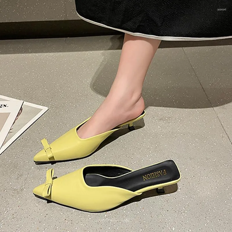 Slippers 2023 Fashion Bow Mid Heels Women Moures Shoes Slingbacks Sandals Discal Summer Beach Dress Mujer Zapatillas