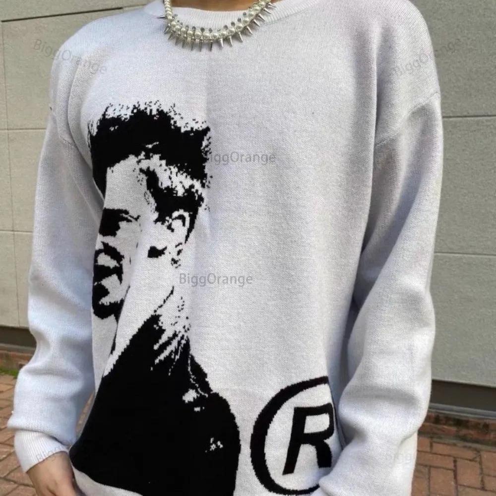 Save Big on Bulk Harajuku Men Sweater Graphic Knit Pullover Sweater Men  Loose Fit Long Sleeve Y2K Portrait Print Round Neck Harajuku Sweater Best 