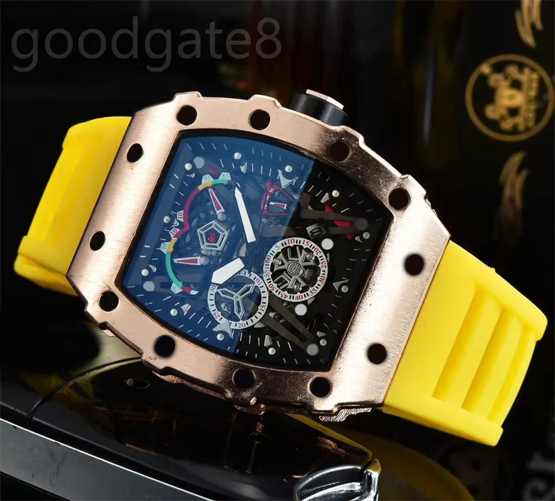 Designer Designer Ruch zegarek luksusowy zegarek moda czarny zielony pasek kwarcowy gumowy pasek ELOJ szkieletowy wypoczynek Perfect Watch Wysoka jakość XB011 C23