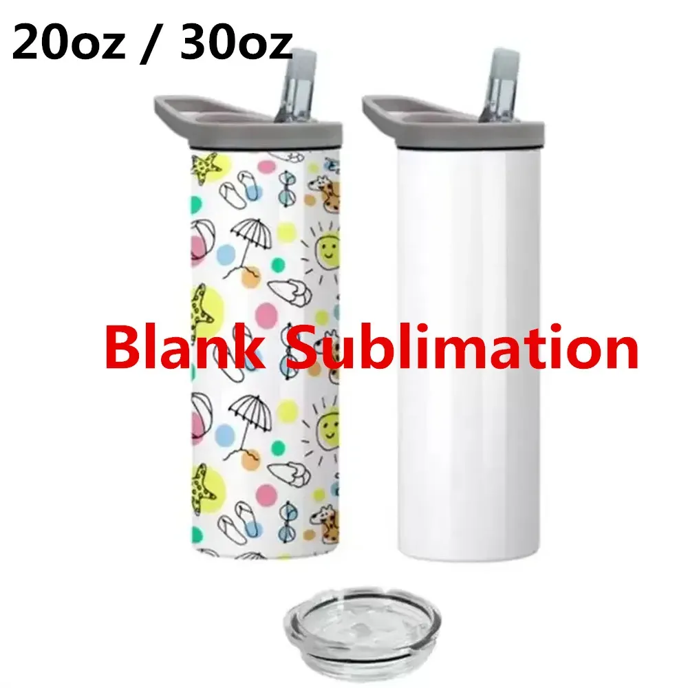 Nouvelle sublimation 20 oz 30 oz gobelets droits tasses à double paroi en acier inoxydable isolé sous vide gobelet de voyage avec poignées deux couvercles pour couverture portable 829