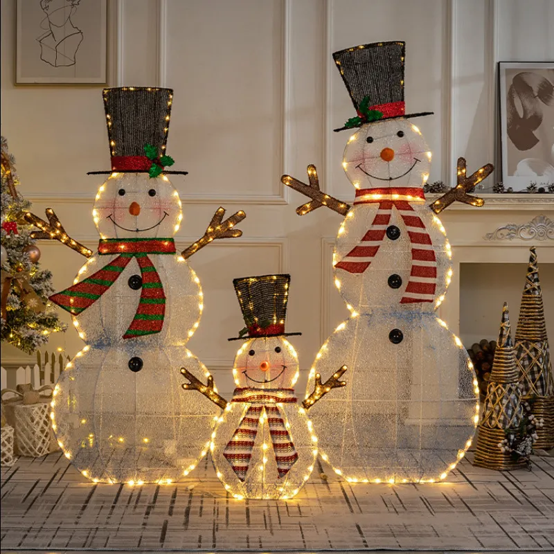 Decorações de Natal 3PClot Ferro Forjado Boneco de Neve Veado LED Decoração de Luz Árvore de Natal Enfeites de Paisagem Ao Ar Livre Grandes Decorações para Casa 230828