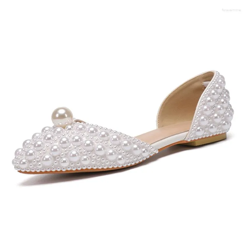 Sandals Summer And Autumn Pointed Pearl Bridal Wedding Shoes Flat Bottom Banquet Dress Everyday Versatile Large Size Women's