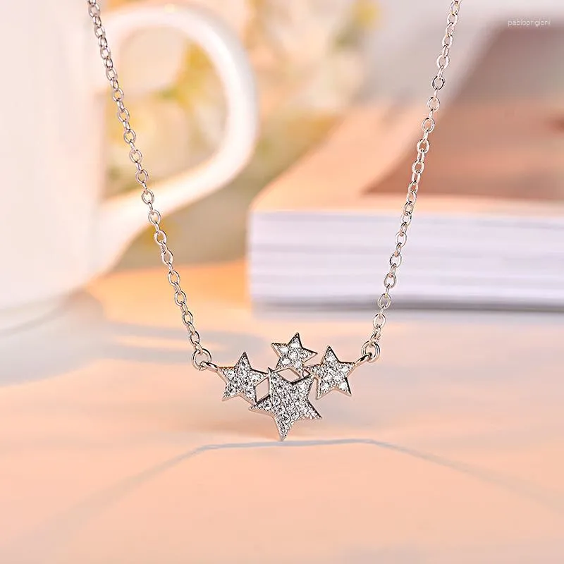 Chains Sterling Sier Diamond Star Necklace Women's Hollow Five-pointed Clavicle Chain Party Gift Jewellery_voghion.com