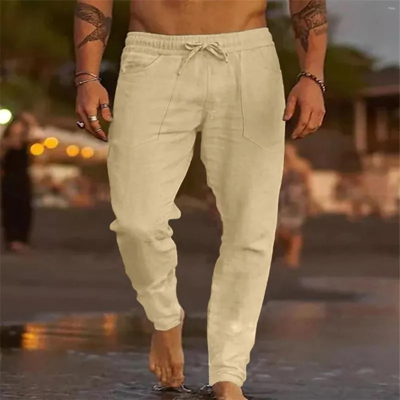 Mens Casual Cotton Linen Linen Trousers Men With Pockets Loose Fit, Solid  Color, Perfect For Beach And Casual Wear From Mijuju, $19.77