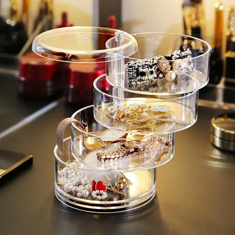 Storage Boxes 3/4/5 Layers Creative Rotatable Jewelry Box Fashion Organizer Earrings Ring Cosmetics Beauty Container