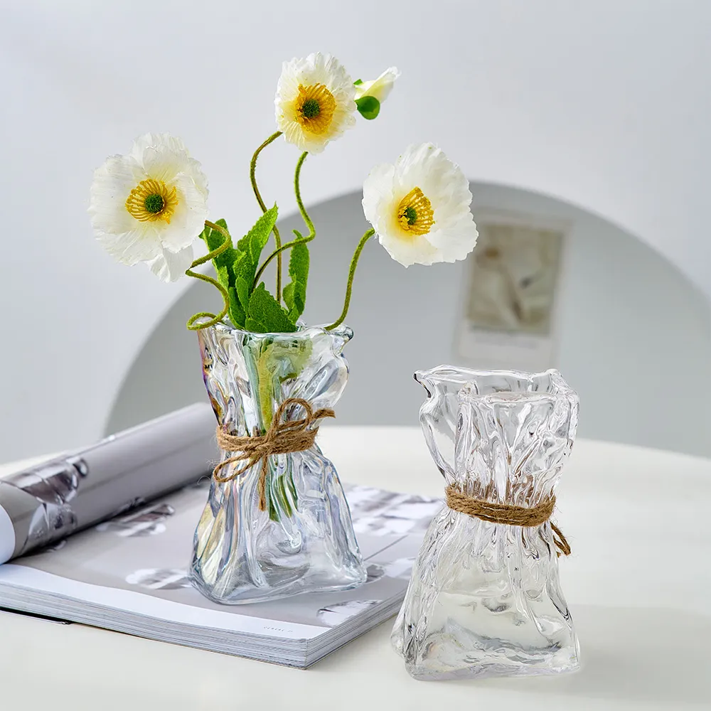 Vases Nordic Irregular Transparent Glass Dried Flower Vase Home Table Decor Accessories Hydroponic Plant Arrangement Container 230829