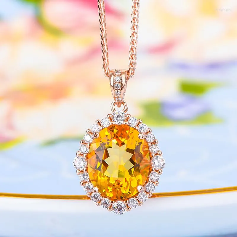 Pendants Natural Citrine Pendant Necklace For Women S925 Sterling Silver Rose Gold Stylish Personality Belt Certificate