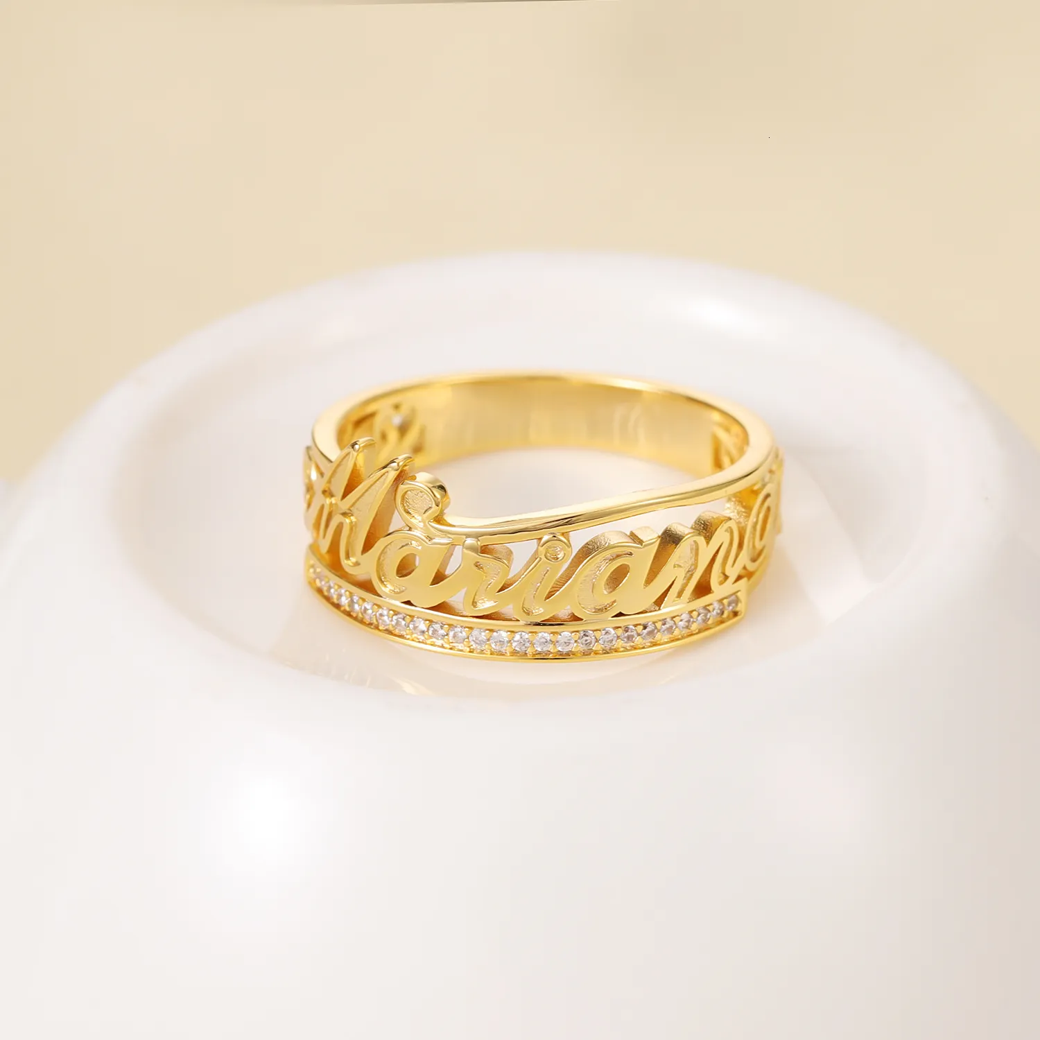 THENAME letter S light rose ring in gold plating