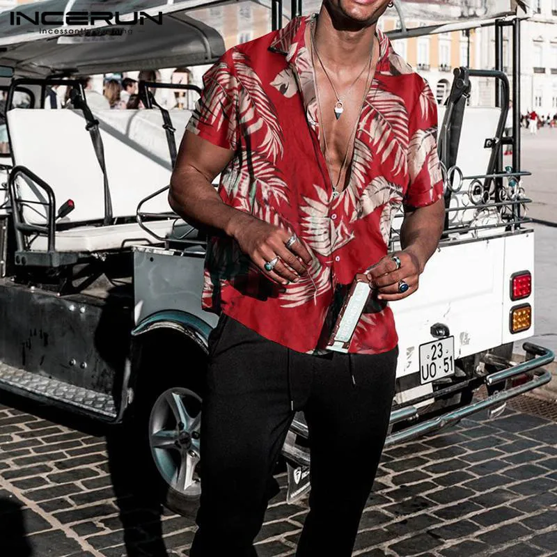Camicie eleganti da uomo Estate hawaiana rossa tropicale floreale da uomo Top camicia casual manica corta in cotone con bottoni chemise allentata vacanza spiaggia 230828