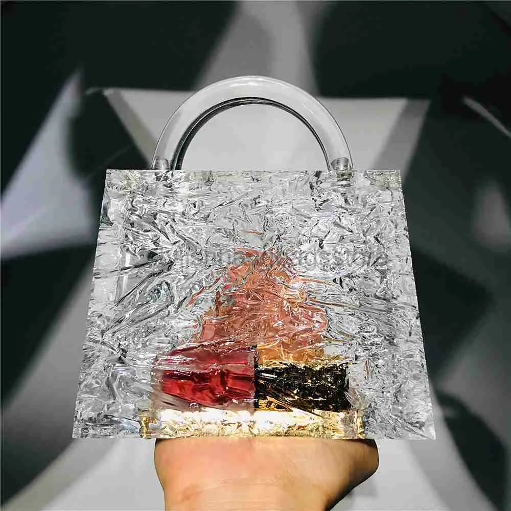 Taschen Klare Acryl Box Abendtasche Frauen 2020 Sommer Top Griff Abendessen Clutch Geldbörsen Damen Transparente Kristall Handtasche Hohe Qualität