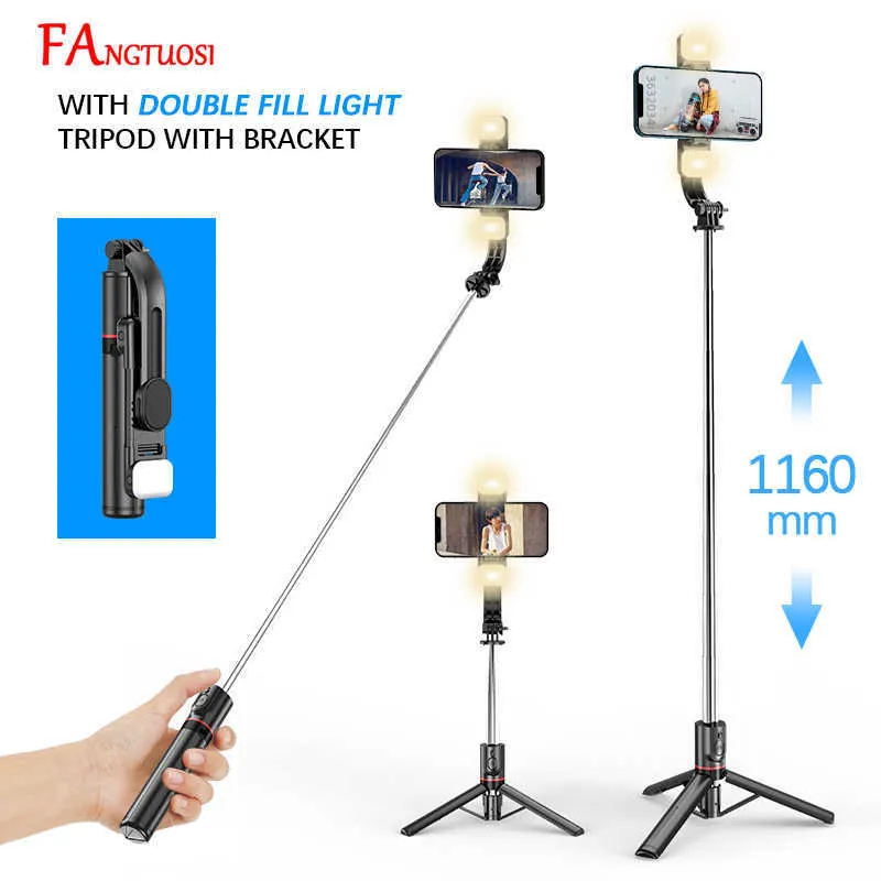 FANGTUOSI 1160mm Extended version bluetooth selfie stick fill light tripod with remote shutter for Android IOS 2022 latest hot HKD230828