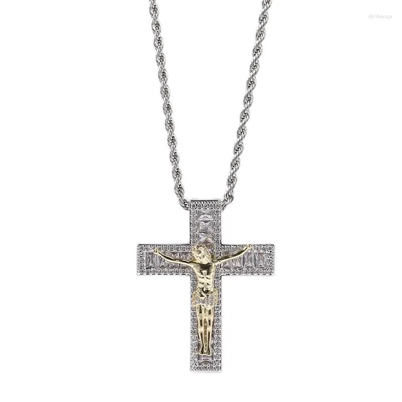 Hänge halsband hiphop fyrkant cz sten asfalterad bling is ut två ton Jesus bit korshängen för män rappar smycken gåva