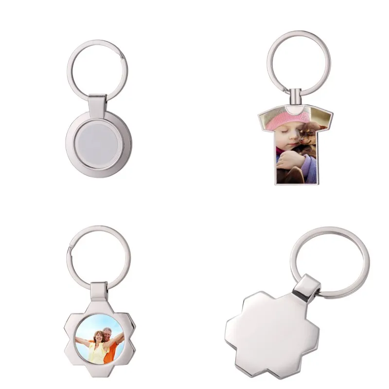 Creative Keychains Sublimation Metal Keychains Rotate Round Keyring DIY Heat Transfer Blank Key Chain Round Square Heart Shape Keyring Pendants Christmas Gifts