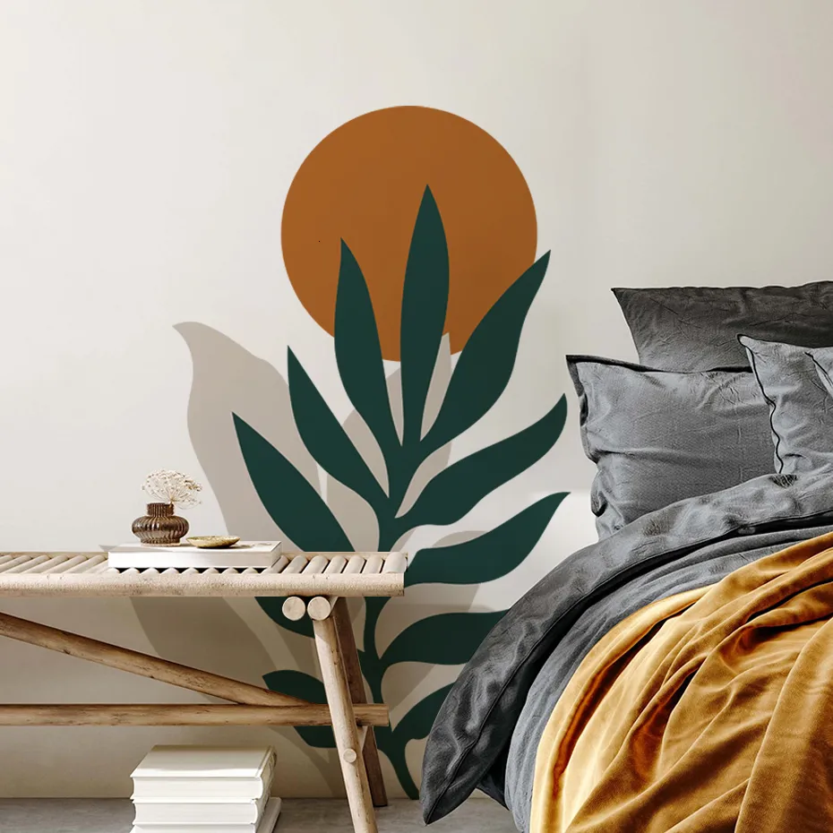 Wall Stickers Boho Sun Leaf Green Botanical Sticker Removable Peel and Stick Vinyl Decal Mural Living Room Interior Home Decoration 230829