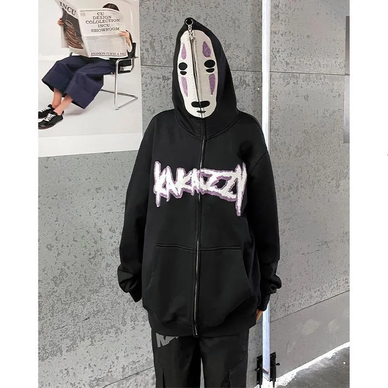 Moletom Com Capuz Masculino Moletons Harajuku Zipper Casais Pesados Americano Moletom Hip Hop Casaco Com Capuz Goth Coreano Streetwear Y2K Anime Hoodie 230829