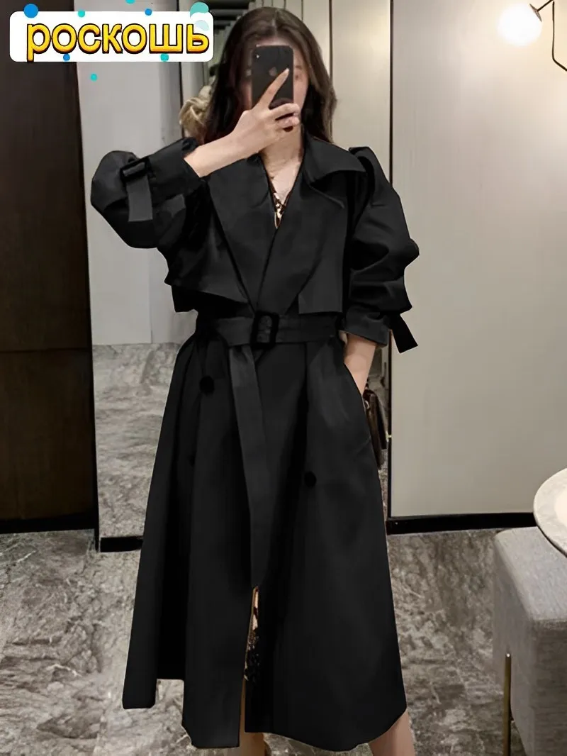 Womens Wool Blends Slend Down Collar V Neck Double Breasted Trench Coat Women Winter Clothes With Belt Korean Style Casual Slim Windbreaker 230828