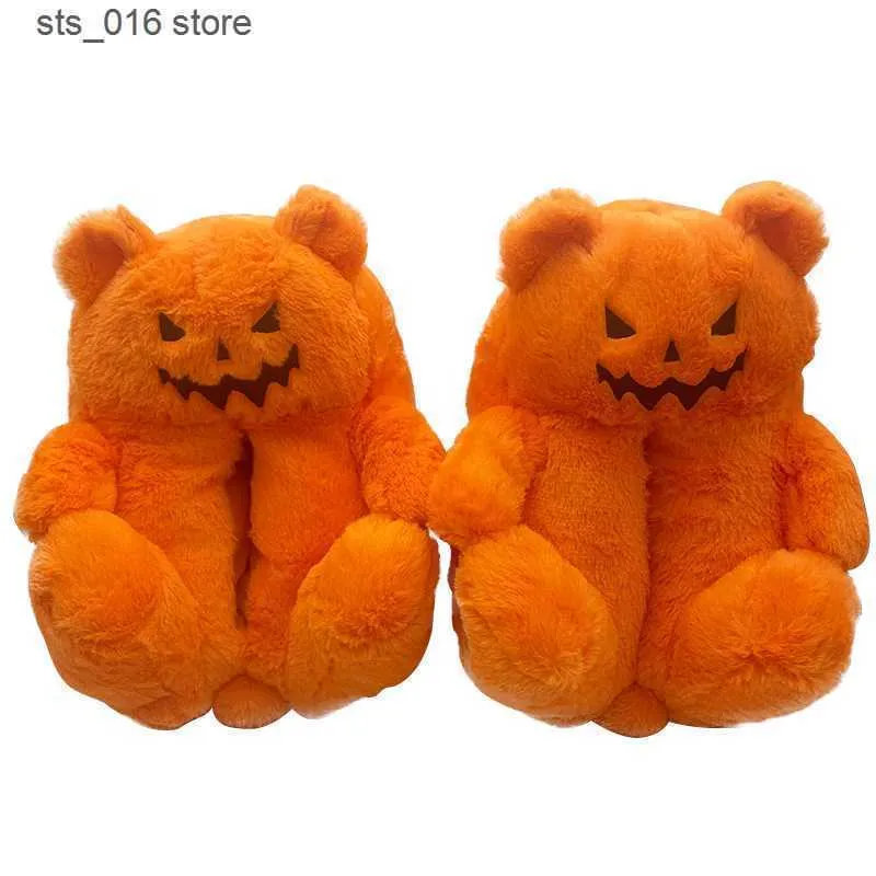 Pantoufles 2023 nouveau Halloween ours en peluche pantoufles hiver chaud maison chambre pantoufles drôle plancher muet antidérapant chambre coton chaussures T230828