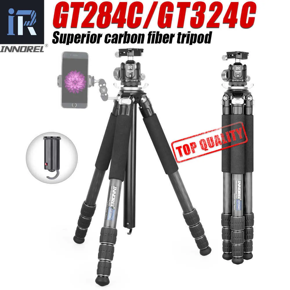 GT284C/324C Professional Carbon Fiber Travel Tripod for DSLR Camera Low Gravity Center Ballhead Special-shaped Center Column HKD230828